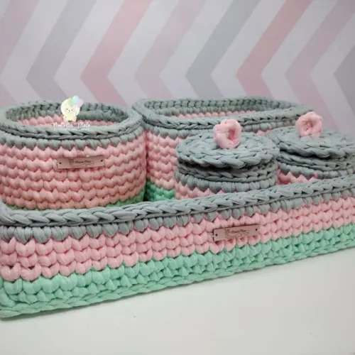 Kit Higiene fio de Malha em Crochê Menina 5 peças