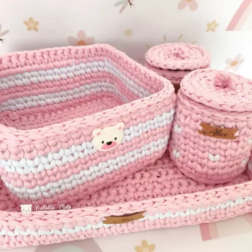 Kit Higiene Fio de Malha em Crochê Menina 4 Peças