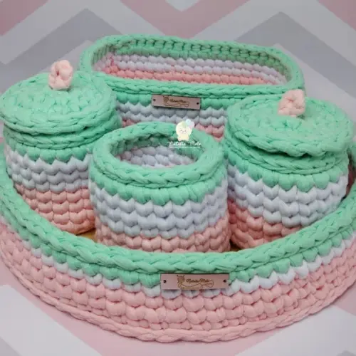 Kit Higiene fio de Malha em Crochê Menina 5 peças
