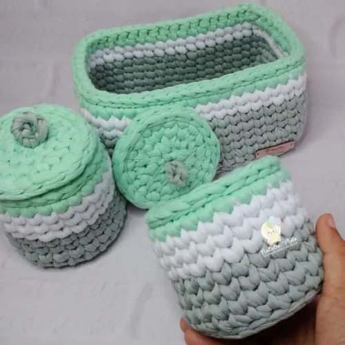 Kit Higiene fio de Malha em Crochê Menino 3 peças