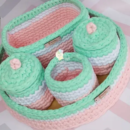 Kit Higiene fio de Malha em Crochê Menina 5 peças