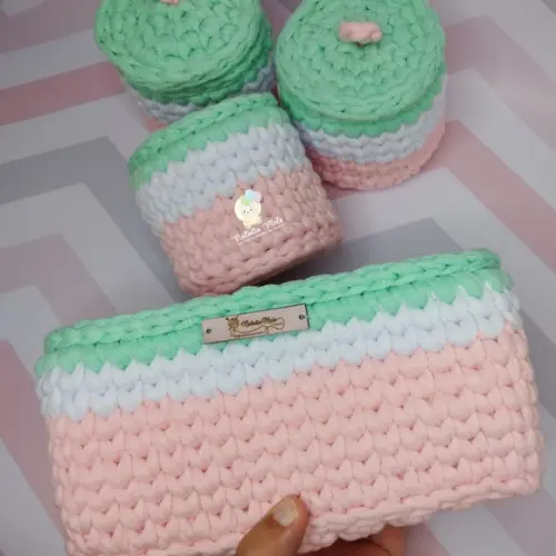 Kit Higiene fio de Malha em Crochê Menina 5 peças