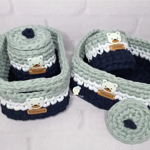 Kit Higiene Fio de Malha em Crochê Menino 4 Peças