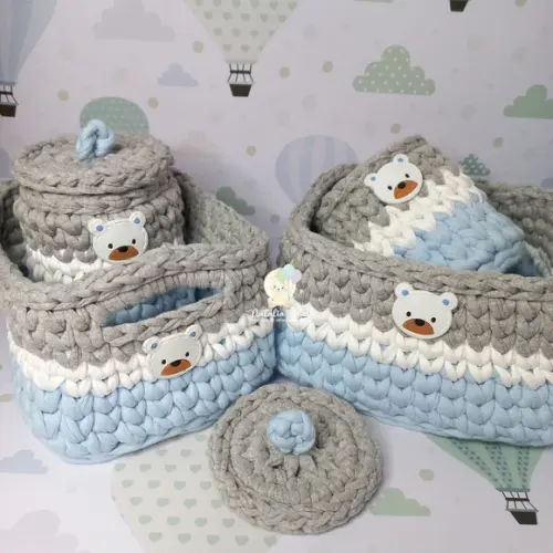 Kit Higiene Fio de Malha em Crochê Menino 4 Peças