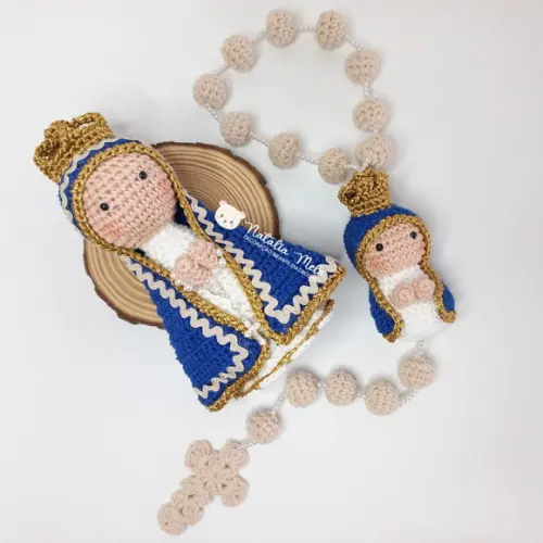 Kit Nossa Senhora Aparecida e Terço em amigurumi