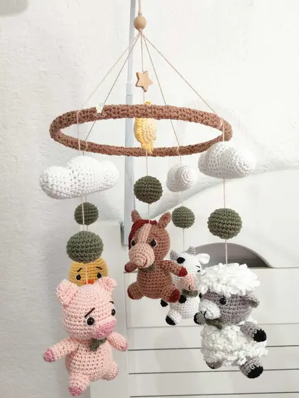 Móbile Circular Fazendinha Amigurumi
