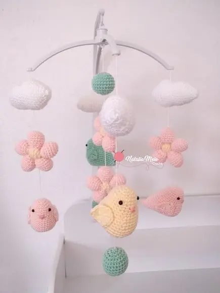Móbile Passarinhos Amigurumi Com Musical