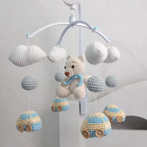 Móbile Musical Amigurumi Carrinhos