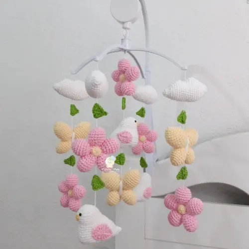 Móbile Passarinhos,Flores e Borboletas com Musical