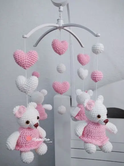 Móbile Ursinhas Amigurumi com Musical