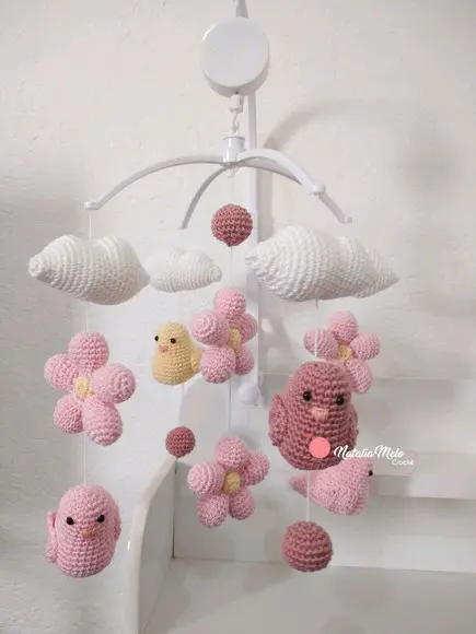 Móbile Passarinhos Amigurumi Com Musical