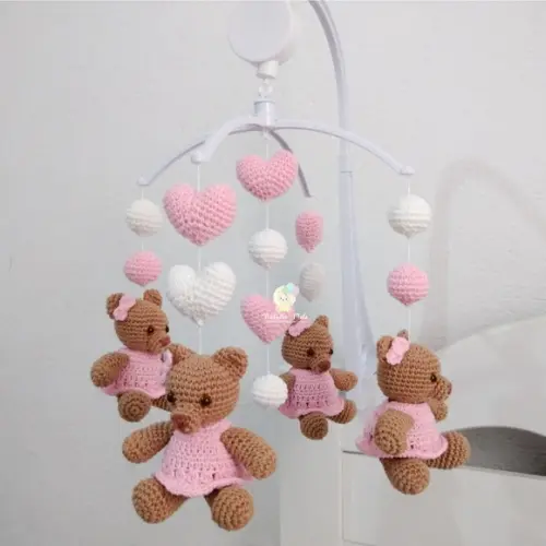 Móbile Ursinhas Amigurumi com Musical