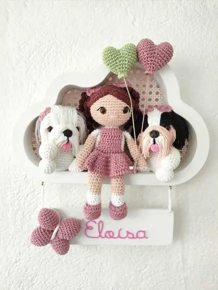 Porta Maternidade Nuvem Menina e Cachorrinhos