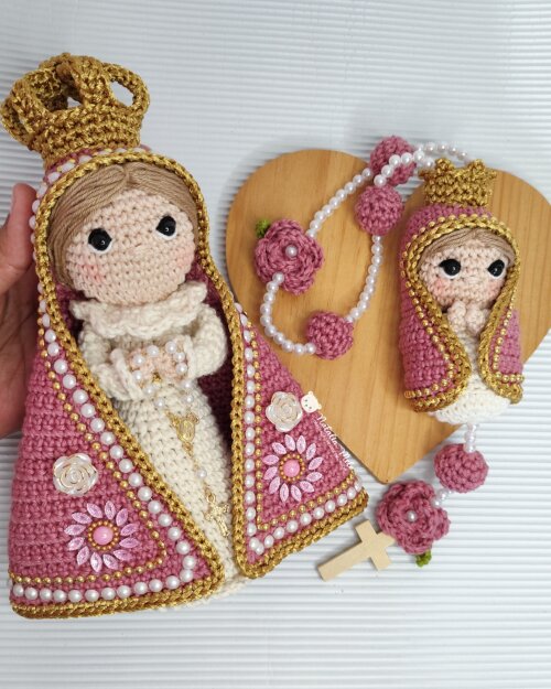 Kit Nossa Senhora Aparecida e terço amigurumi