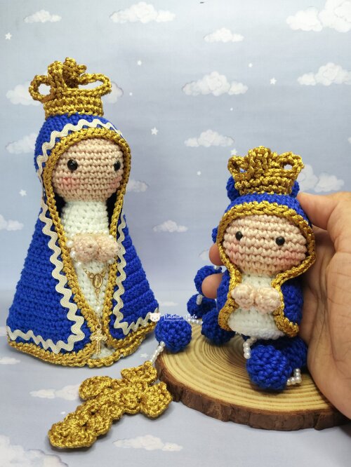 Kit Nossa Senhora Aparecida e Terço em amigurumi