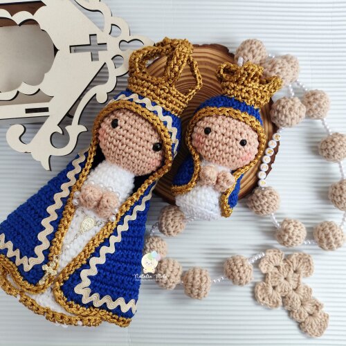 Kit Nossa Senhora Aparecida e Terço em amigurumi
