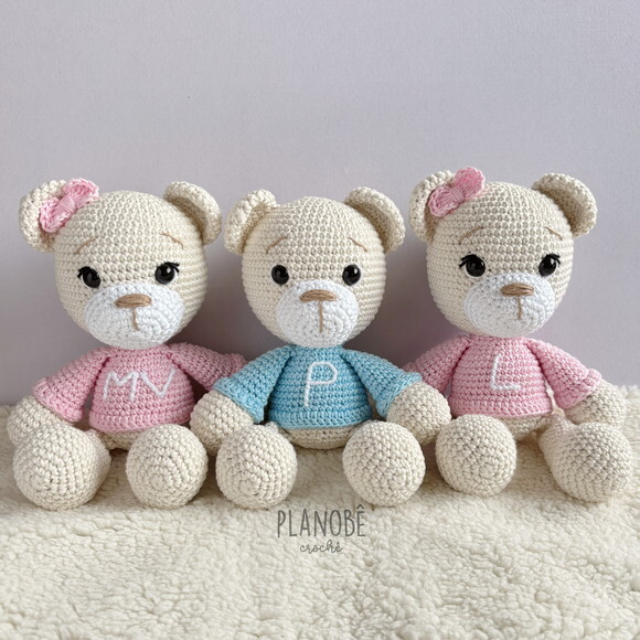 Trio de Ursinhos amigurumi de crochê
