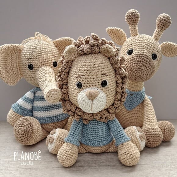 Kit Trio Safari Amigurumi de crochê [bege]