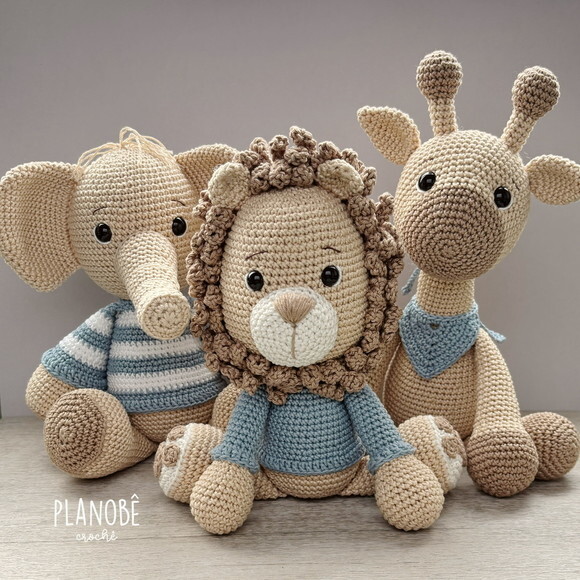 Kit Trio Safari Amigurumi de crochê [bege]