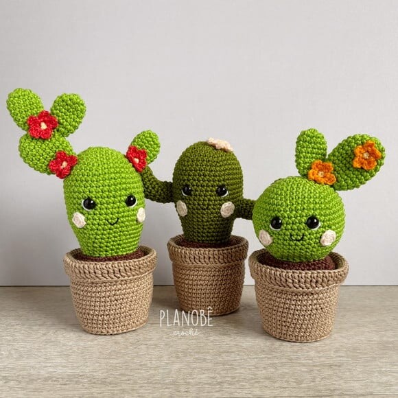 Vasos de Cactos Amigurumi de crochê