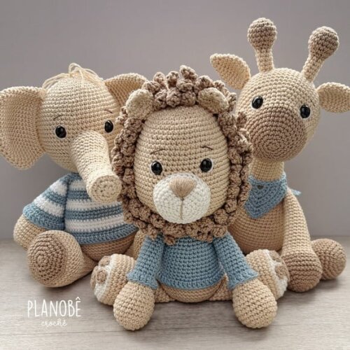 Kit Trio Safari Amigurumi de crochê [bege]
