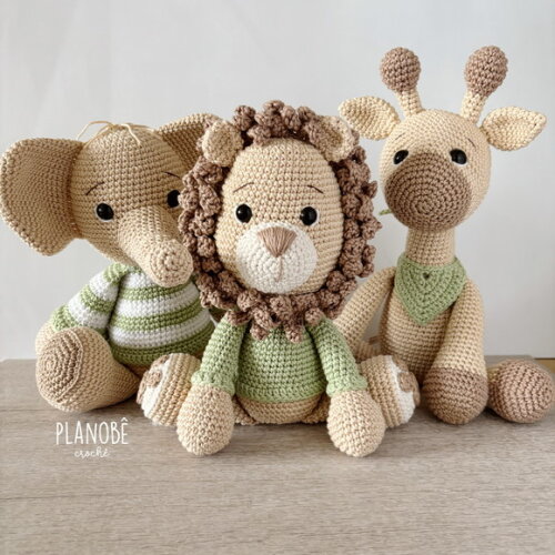Kit Trio Safari Amigurumi de crochê [bege]