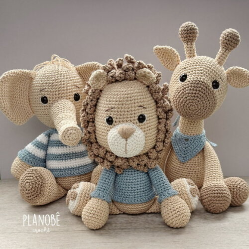 Kit Trio Safari Amigurumi de crochê [bege]