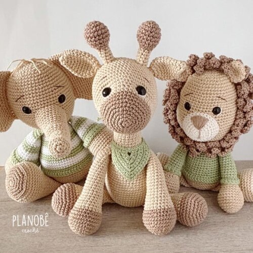 Kit Trio Safari Amigurumi de crochê [bege]