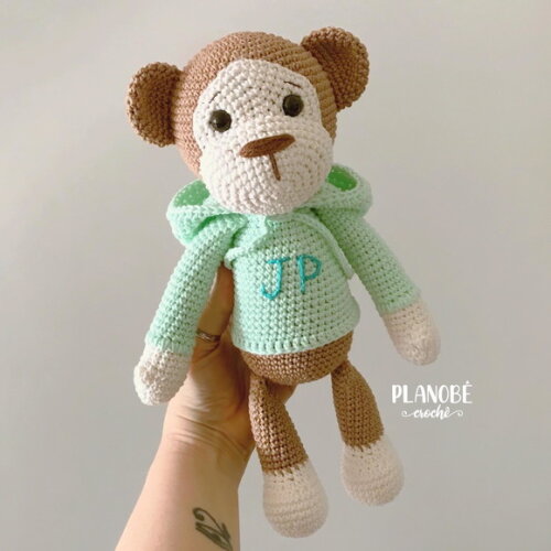 Macaco Bob com Moletom Amigurumi Crochê