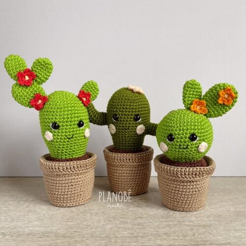 Vasos de Cactos Amigurumi de crochê