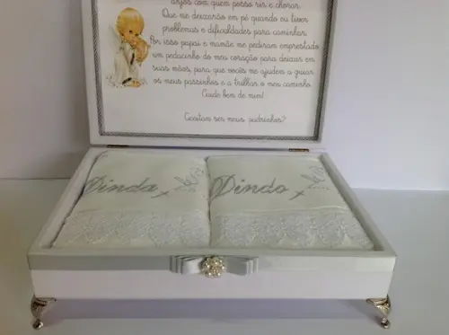 Caixa Batizado Luxo Branca com Cinza Prata
