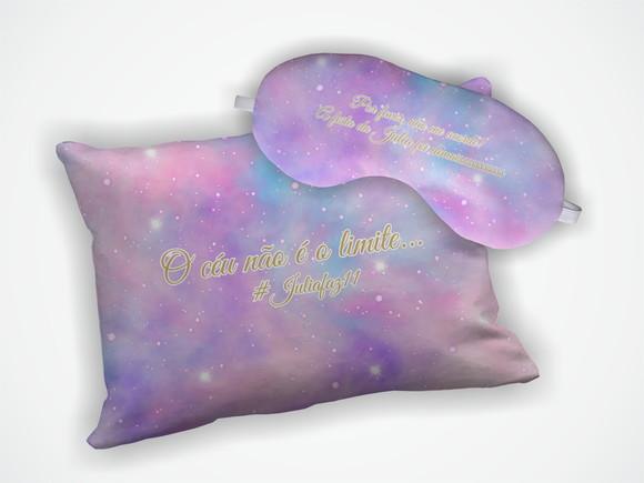 Lembrança Kit Almofada 18x28cm+mascara Dormir Galáxia Rosa
