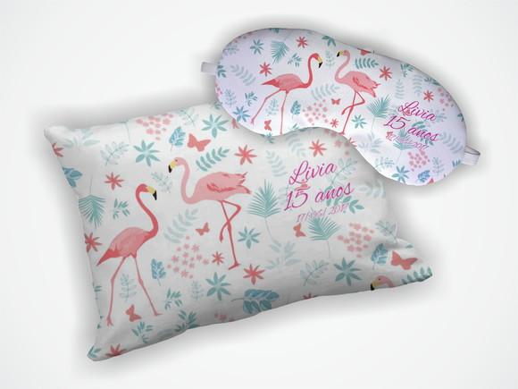 Kit Almofada 18x28cm + Mascara de Dormir Flamingo