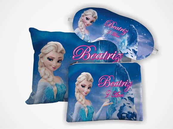 Kit Mini Almofada 18x28 + Mascara + Necessaire Frozen