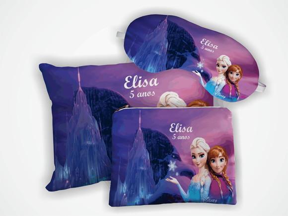 Kit Mini Almofada 18x28 + Mascara + Necessaire Frozen