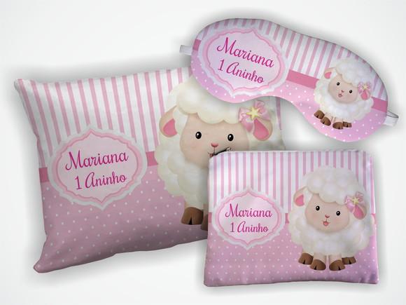 Kit Almofada 18x28cm+ Mascara + Nécessaire Ovelha