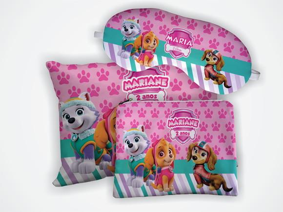 Kit Mini Almofada 18x28 +mascara +necessaire Patrulha Canina
