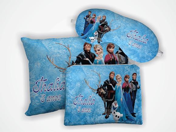 Kit Mini Almofada 18x28 + Mascara + Necessaire Frozen