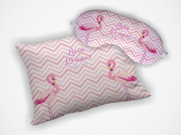 Kit Almofada 18x28cm + Mascara de Dormir Flamingo