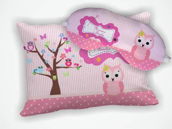 Kit Almofada 18x28cm + Mascara de Dormir Coruja