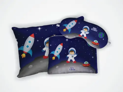 Kit Almofada 18x28 + Mascara + Nécessaire Astronauta