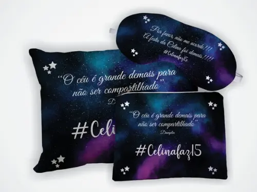 Kit Almofada 18x28 + Mascara + Nécessaire Galáxia 15 Anos