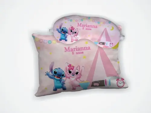 Kit Almofada 18x28cm + Mascara de Dormir Festa Pijama Stitch