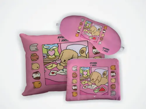 Lembrança Kit Almofada 18x28+mascara+nécessaire Bobbie Goods