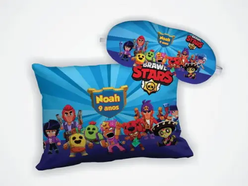 Kit Almofada 18x28cm + Mascara de Dormir Brawl Stars