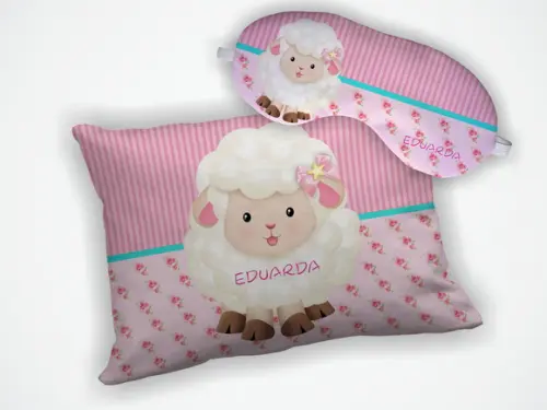 Kit Almofada 18x28cm + Mascara de Dormir Ovelha