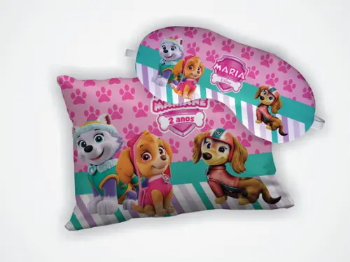 Kit Mini Almofada 18x28cm +mascara de Dormir Patrulha Canina