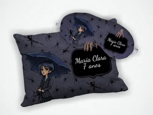 Kit Almofada 18x28cm + Mascara de Dormir Wandinha