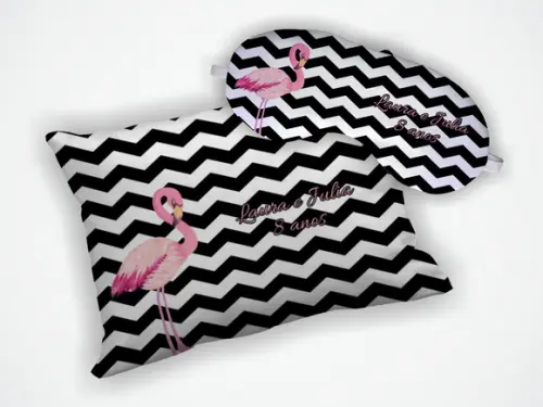 Kit Almofada 18x28cm + Mascara de Dormir Flamingo