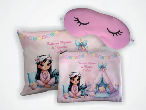 Lembrancinha Kit Almofada 18x28cm+mascara+necessaire Stitch